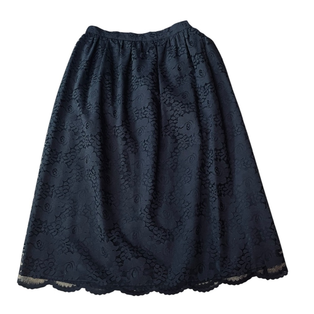 Shadows Vintage 80s Black Goth Witchy Dark Cottagecore Floral Lace Midi Skirt